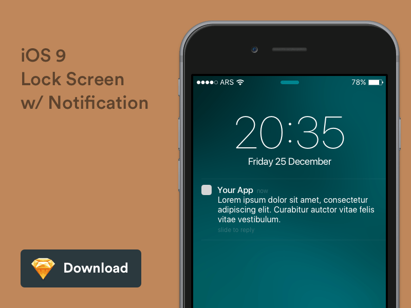 iOS 9 Sperrbildschirm mit Benachrichtigung