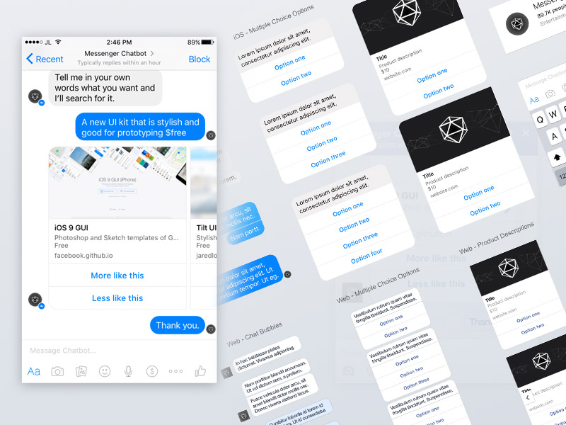 Facebook Messenger UI Kit für Chatbots Sketch-Ressource