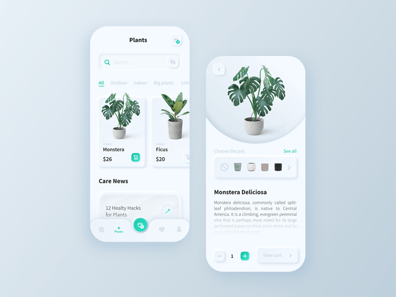 Plant Store App Concept (Neuromorphismus)