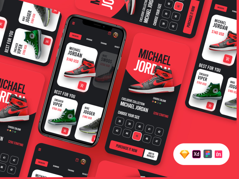 Interfaz de usuario de la aplicación Sneakers Store