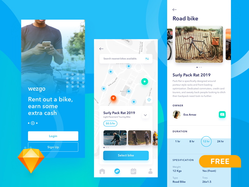 Пользовательский интерфейс приложения для обмена велосипедами