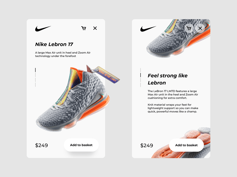 Interfaz de usuario de la pantalla del producto Nike Lebron 17