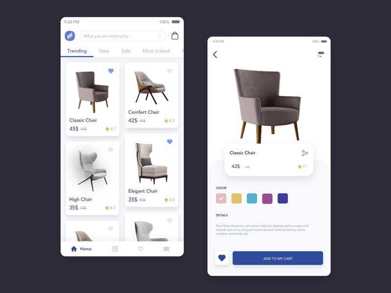 Concept d’app de magasin de chaise
