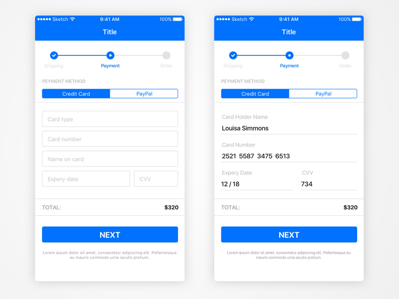 iOS Basic Payment View Sketch-Ressource