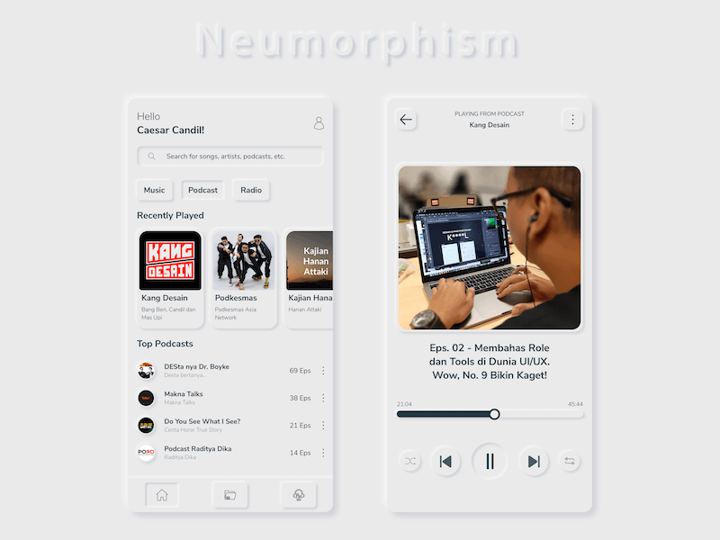 Neumorphism Podcast App Sketch Ressource