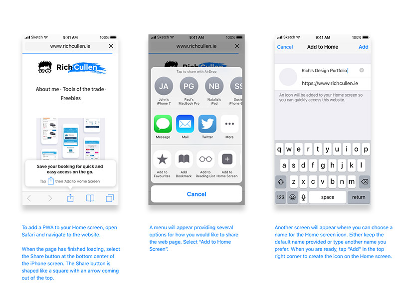 PWA Onboarding - iOS (Safari) Sketchnressource