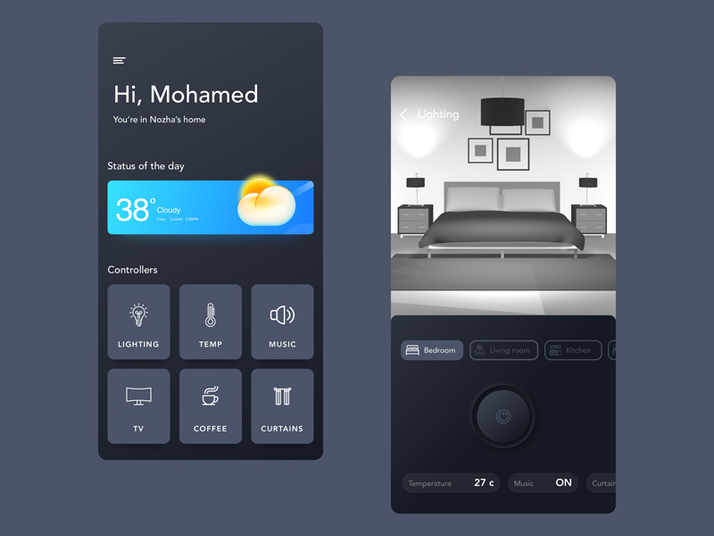 Interfaz de usuario de la aplicación Smart Home Automation Controller