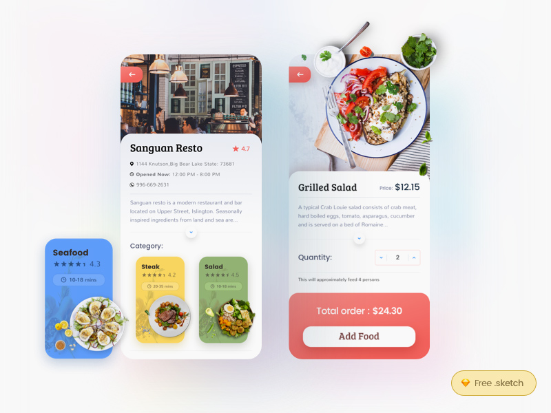 Restaurant- und Menü-App-Bildschirme