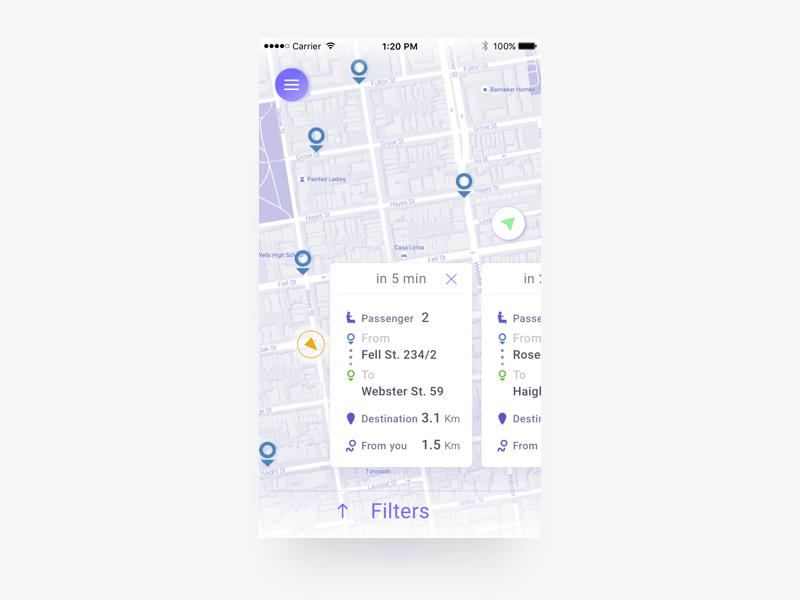 Taxi App Konzept – Fahrbildschirm