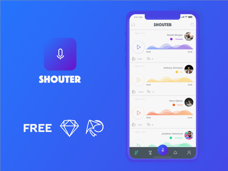 Shouter – Musik-App-Konzept für Sketch & Kite App
