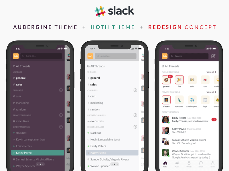 Slack iPhone App пользовательский интерфейс и редизайн концепции