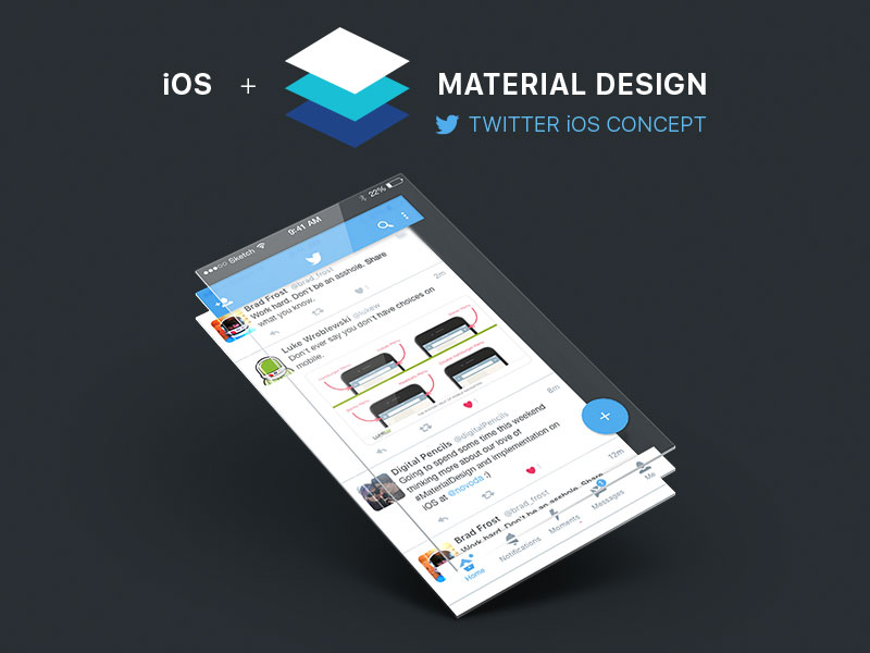 Twitter IOS Материал Дизайн Концепция Sketch ресурсов