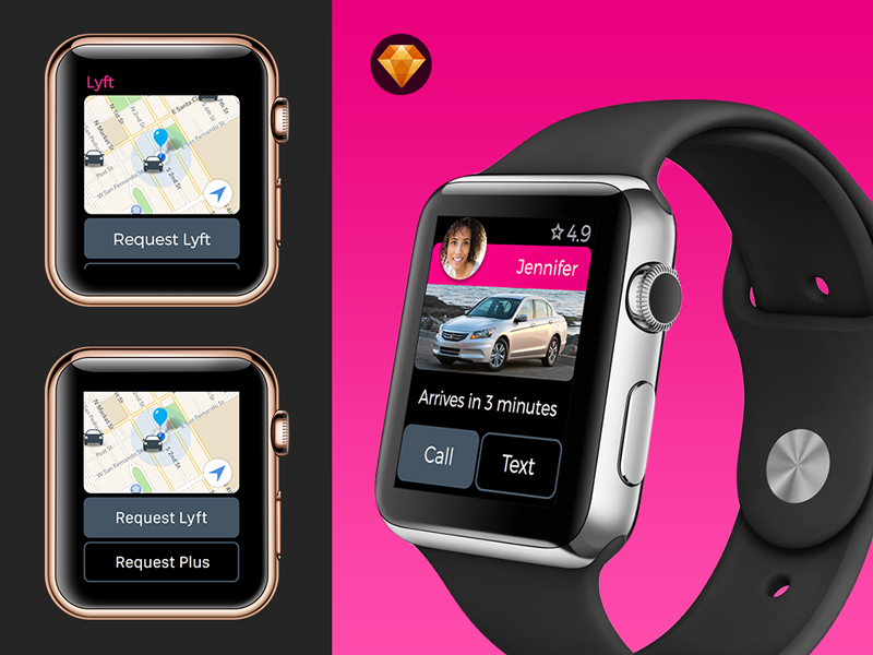 Концепция графического интерфейса Apple Watch Lyft