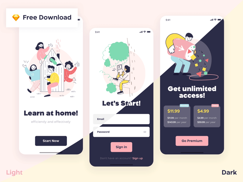 Design Courses App Concept made in Sketch