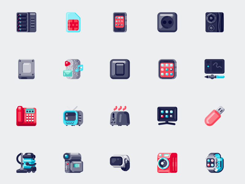 Colorful Electronics Icon Set Sketch Resource