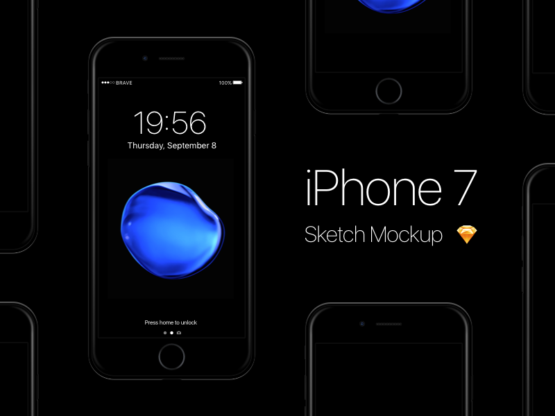 iPhone 7 - ジェットブラックSketchモックアップ