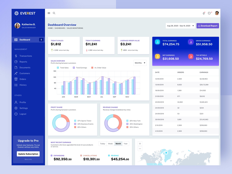 Verkaufsüberwachungs -Dashboard -Benutzeroberfläche