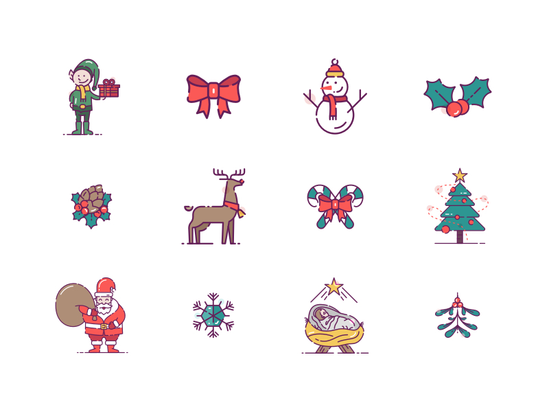 36 Ressource d'esquisse d'icônes de Noël