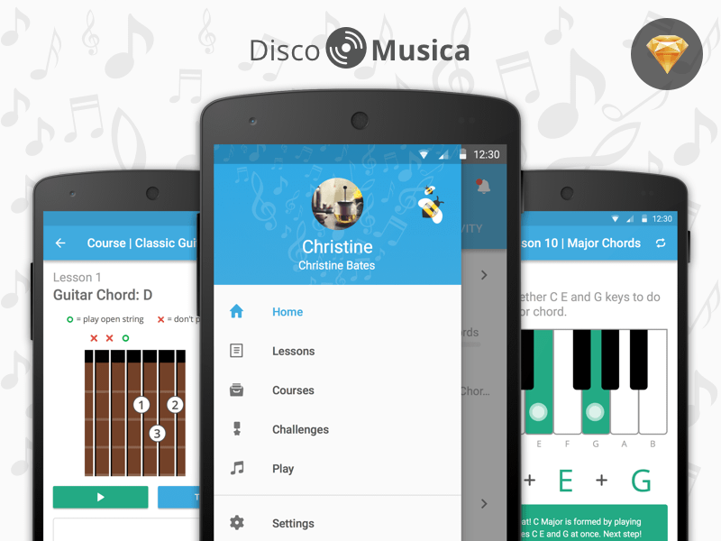 ディスコ音楽アプリUIキットSketchリソース