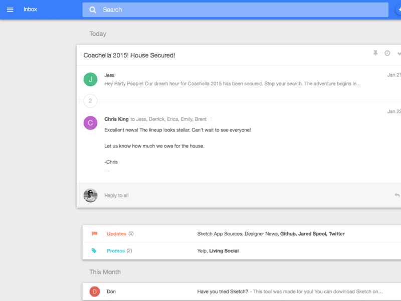 Google Inbox Материал Дизайн Sketch Ресурс