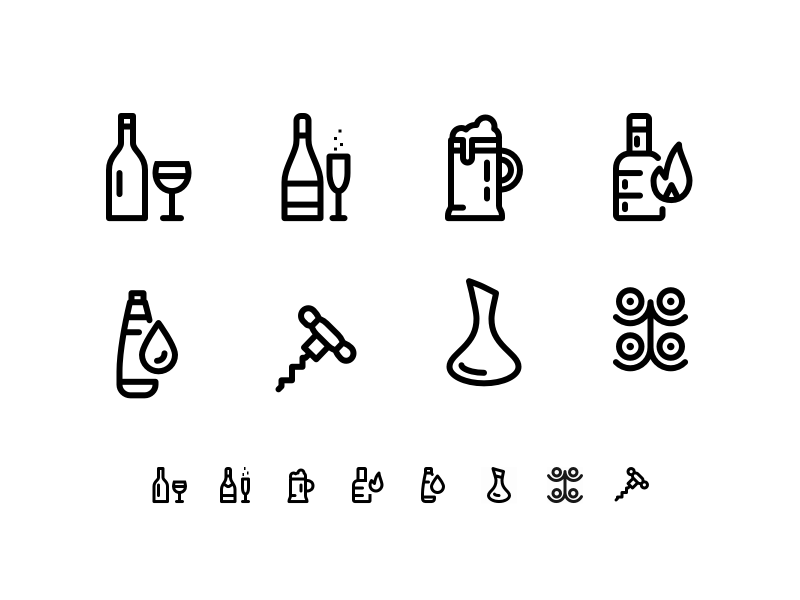 8 iconos de vino y bebidas Bosquejo de recursos
