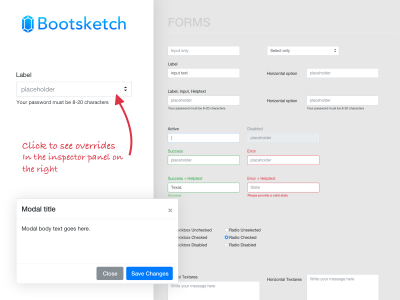 Bootsketch-Formular und Modal-Beispiel-Sketchnressource