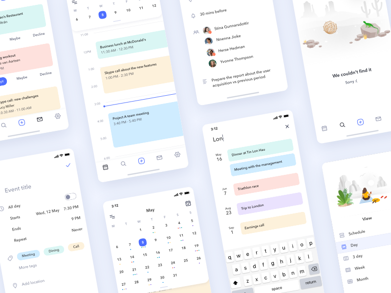 iOS Calendrier App UI Kit Sketch Resource