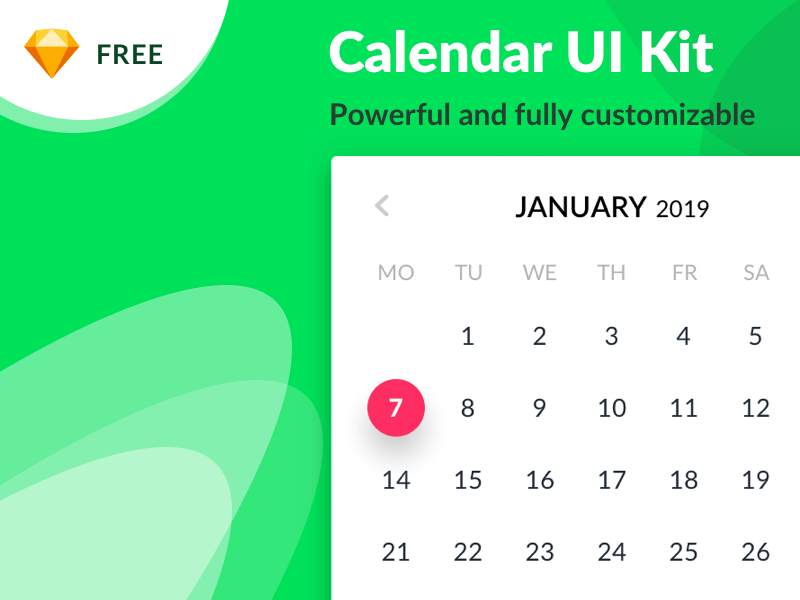 Мощный календарь пользовательского интерфейса Комплект Sketch ресурсов