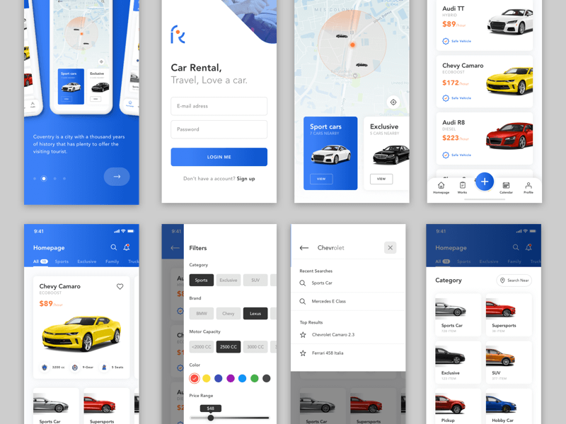 Service de location de voiture App croquis de l'application