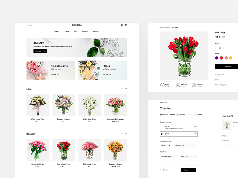 Цветочный магазин UI Kit - Кассиопея Sketch ресурсов