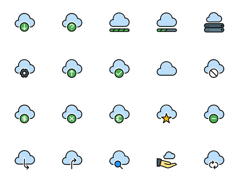 Recurso de boceto de paquete de iconos de servicio en la nube