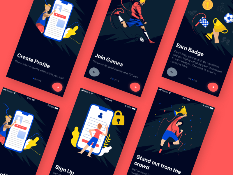 Soccer App Onboarding Screens Sketch Resource