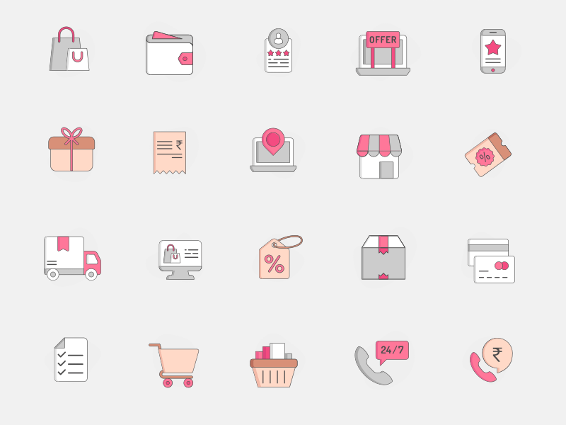 20 E-Commerce-Icons-Skizzierungsressource