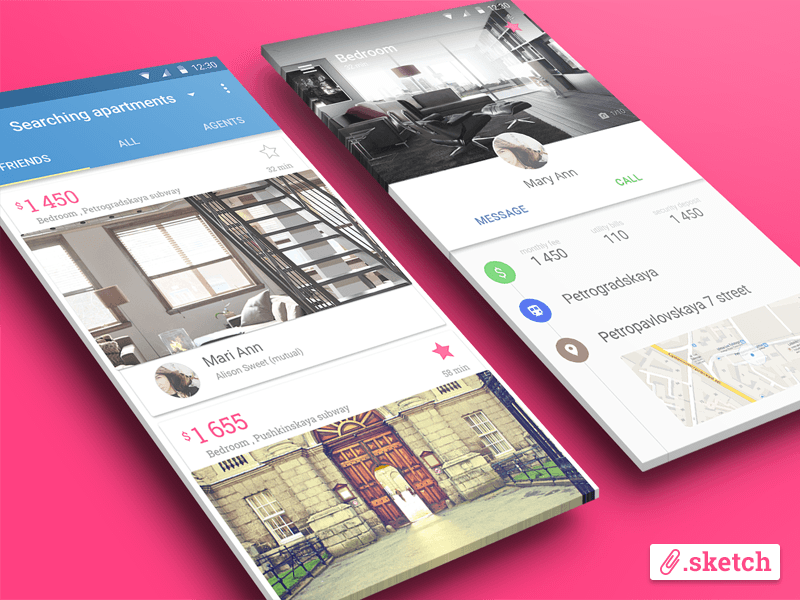 Apartments Search App в стиле дизайна материала эскиз ресурса