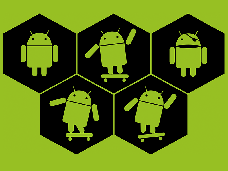 Fünf lustige Android-Icons-Skizzierungsressource