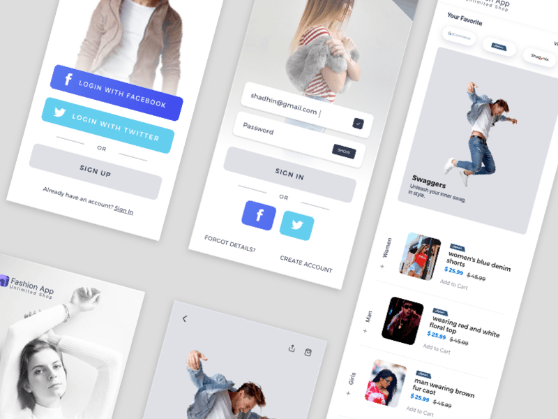 Fashion Shop app ui esquisse ressource