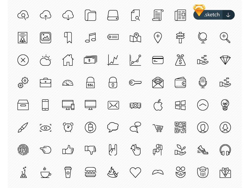 100 schöne Icons-Skizzierungsressource