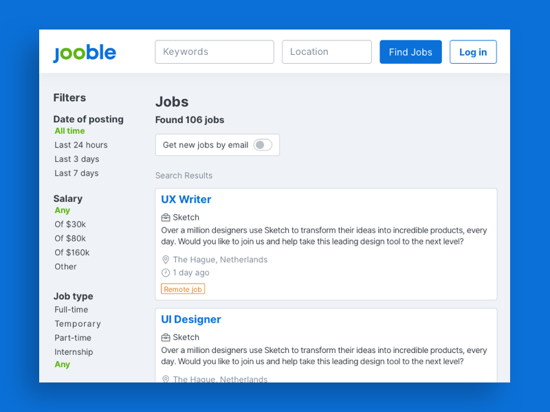 Jooble ジョブ検索テンプレート のSketch リソース