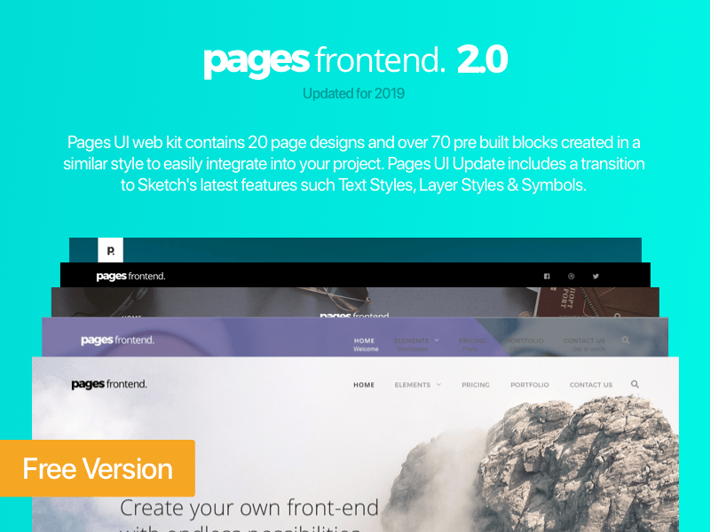 Pages UI Kit Web Kit Mise à jour 2019 Ressource de croquis