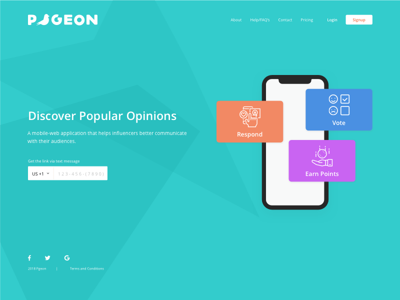 PGEON приложение посадочная страница эскиз ресурс