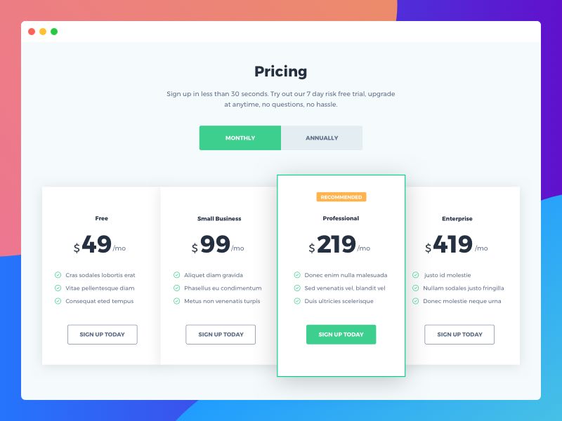 Pricing Table Sketch Resource