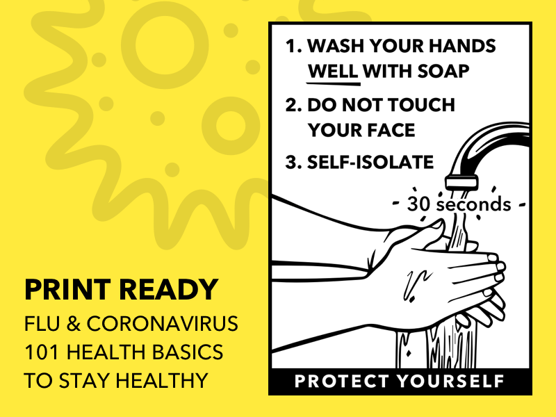 Druckbare Gesundheit Flyer für Grippe und Coronavirus Sketch Ressource