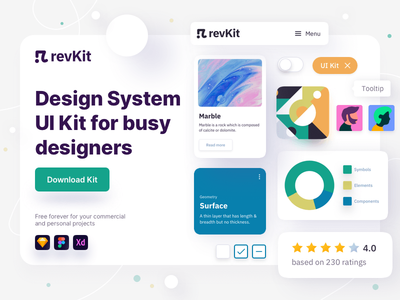 RevKit - Дизайн системы пользовательского интерфейса Комплект Sketch ресурсов