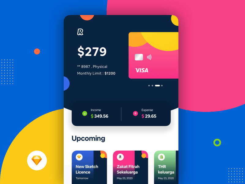 Colorful Banking Screen Concept Sketch Resource