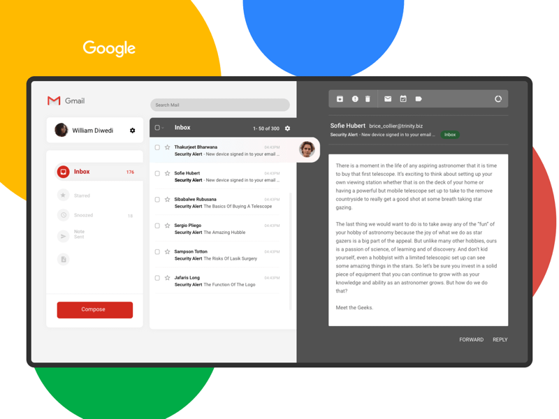 Упрощенный концепция Gmail эскиз ресурса