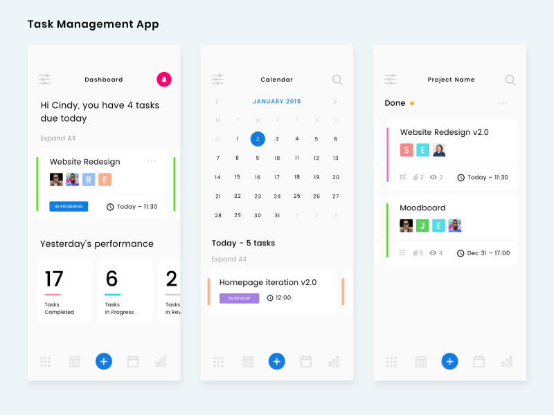 Task Management Screens Sketch Resource