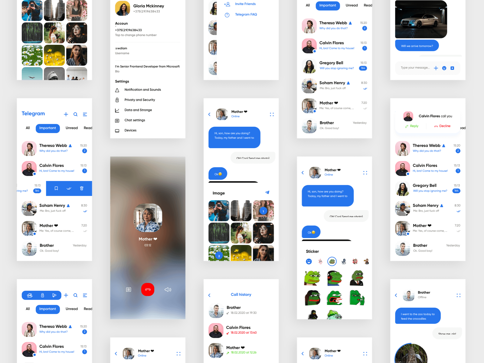 Telegram App UI Kit Concept Sketch Resource