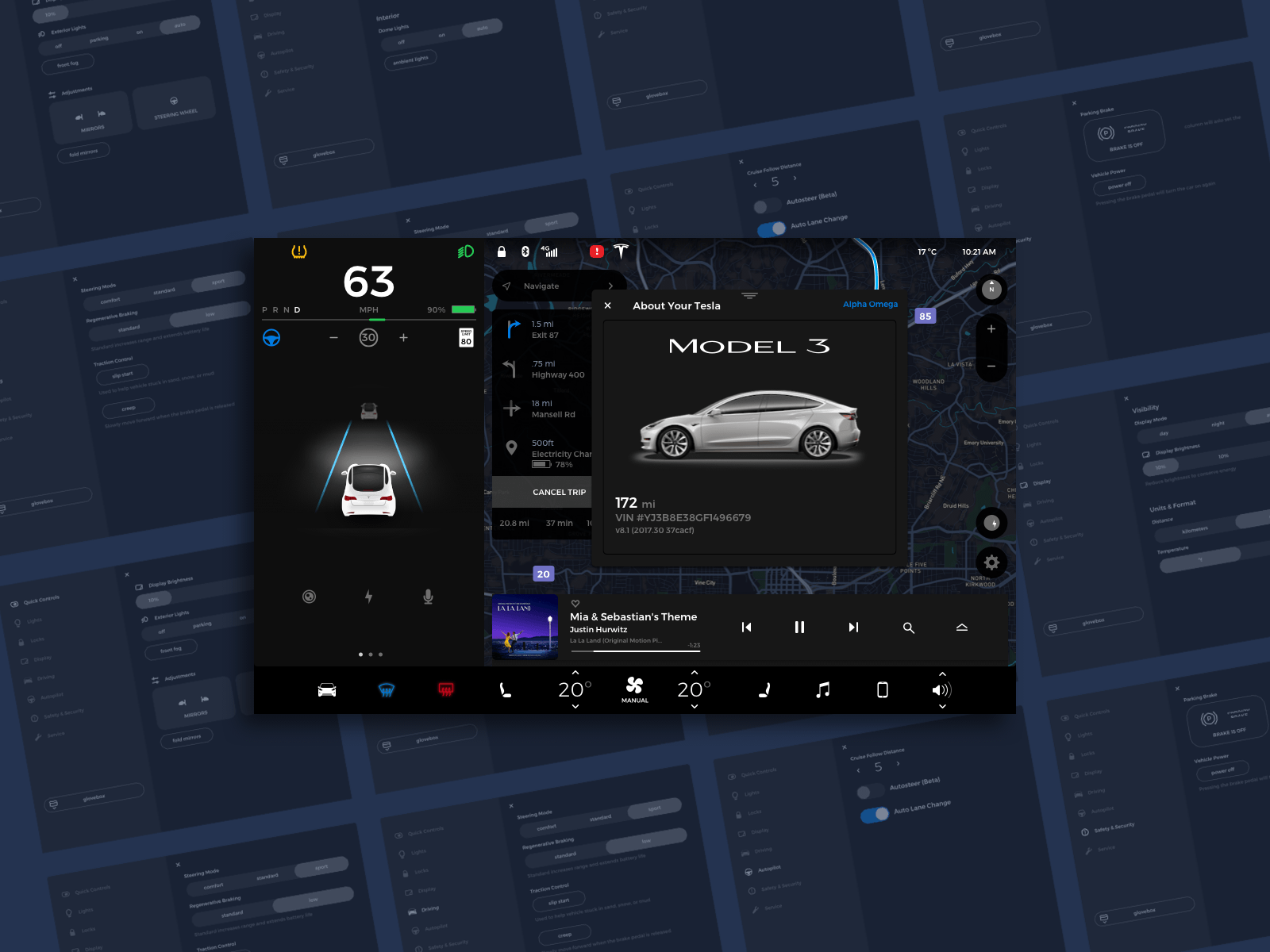 Tesla Modelo 3 Configuración y elementos de GUI Sketch Recurso