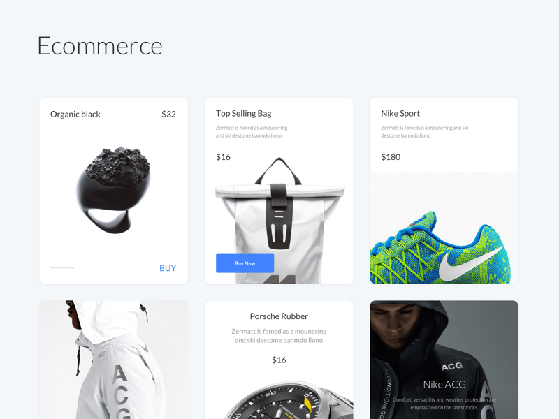 E-Commerce UI Kit – Karten-Layout