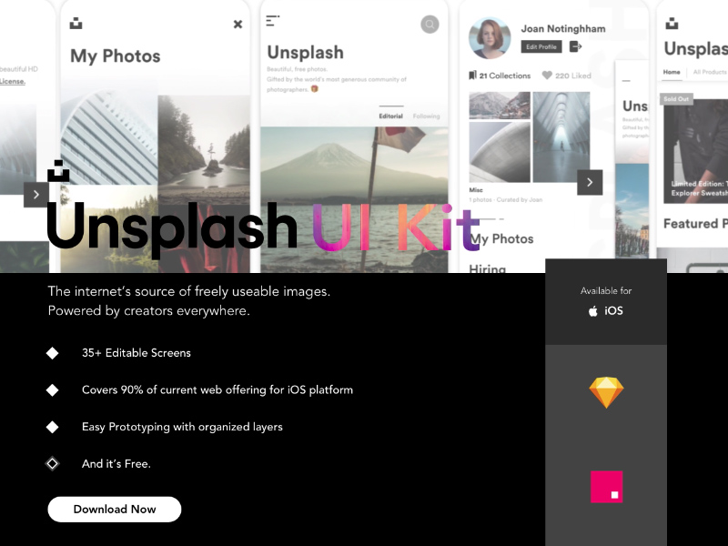 Комплект пользовательского интерфейса Unsplash iOS